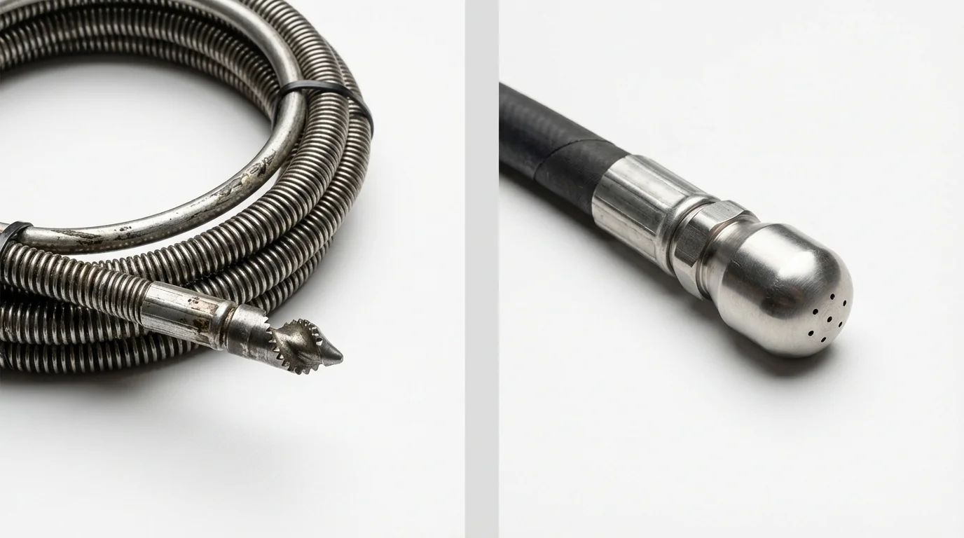 Drain snake cable and hydro jetting nozzle used for drain cleaning in Clarence, NY