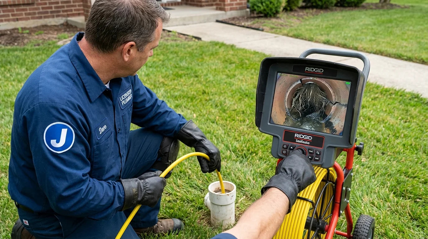 Sewer camera inspection being performed by Johns Plumbing LLC in Clarence