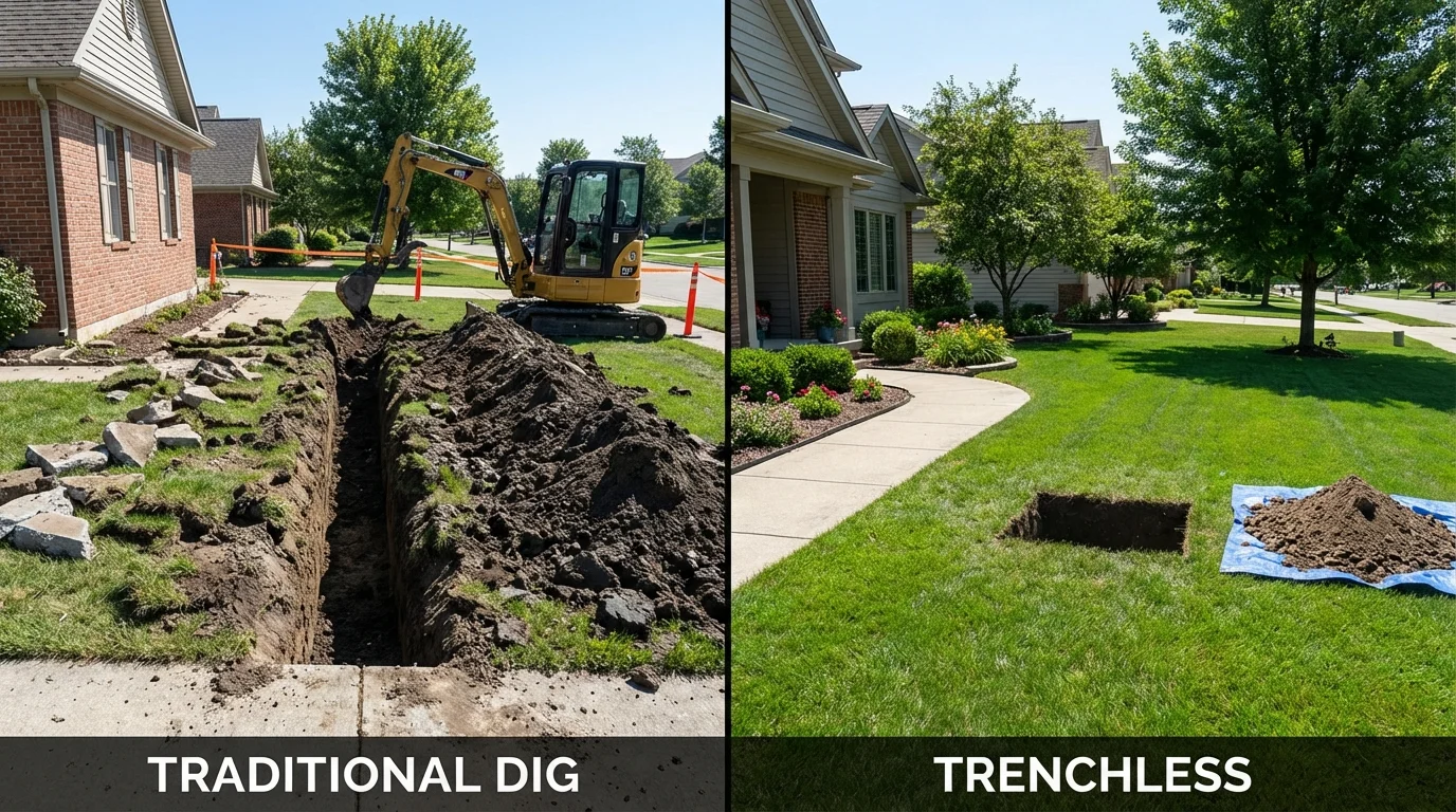 Trenchless sewer repair with minimal yard damage versus traditional excavation in Clarence, NY